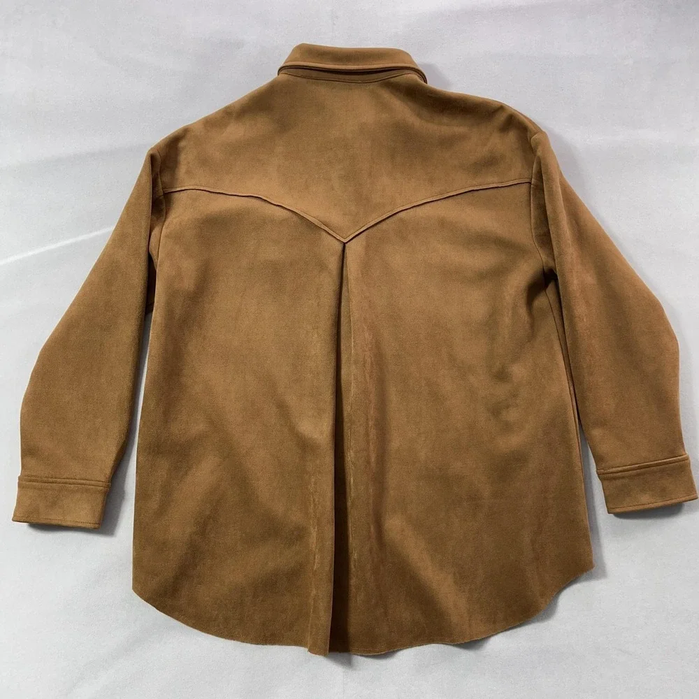 Altar'd State Jacket Womens Medium Camel Brown Faux Suede Shacket Oversized - Picture 6 of 12